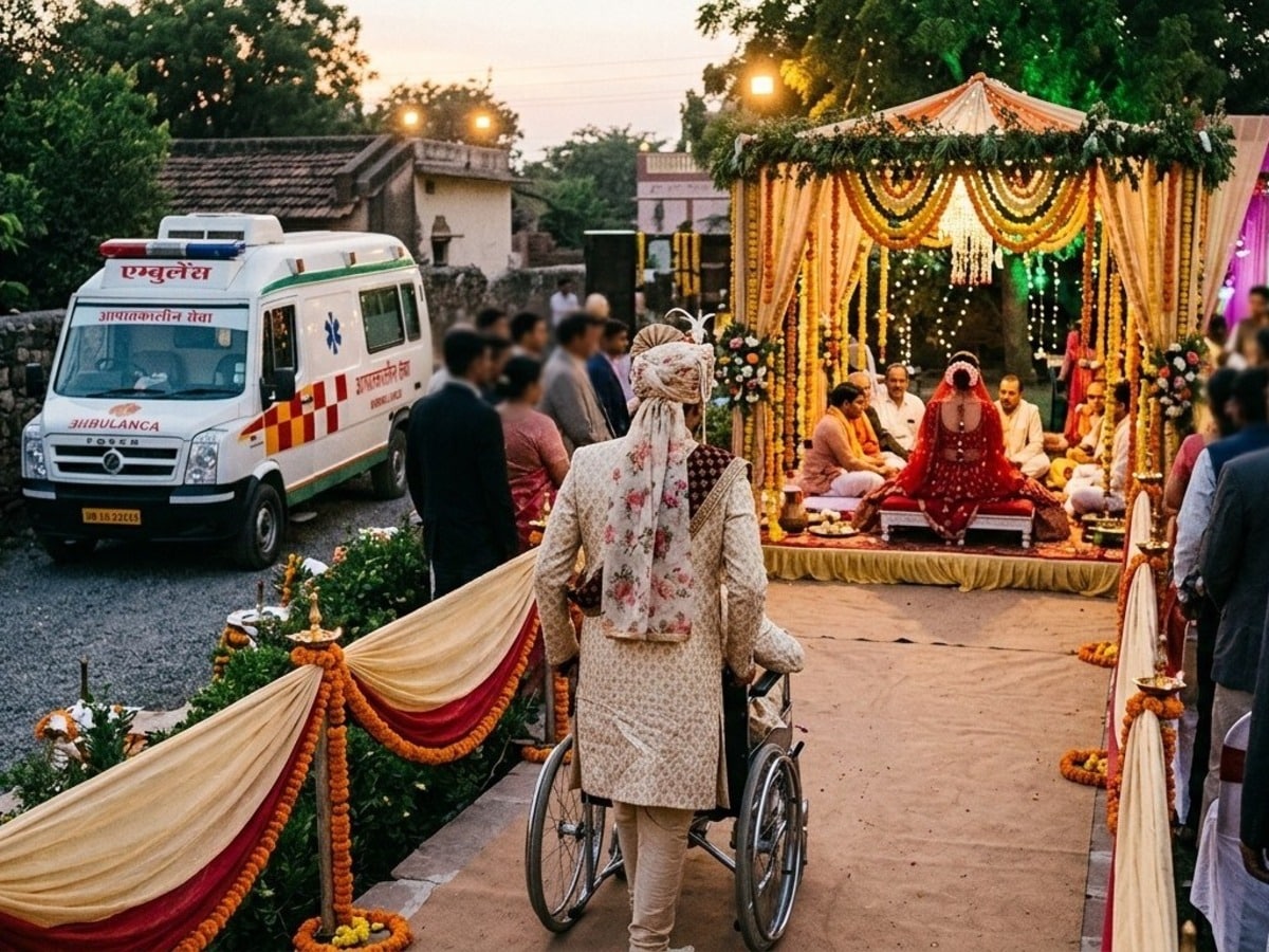 शादी के मंडप तक एंबुलेंस से पहुंचा हादसे में घायल दूल्हा, व्हीलचेयर पर लिए सात फेरे